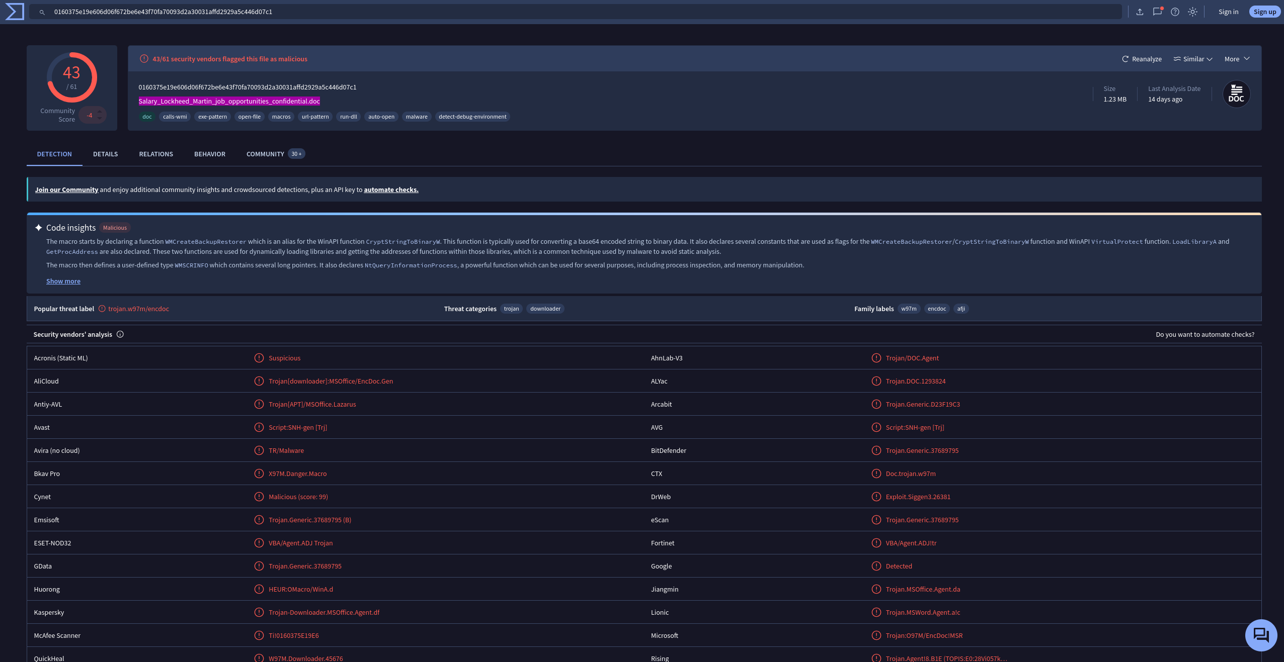 VirusTotal filename for third IOC hash